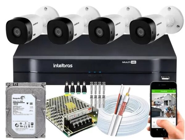 Kit CFTV Intelbras 4 Câmeras VHC-1120B DVR MHDX 1204 HD 1TB + cabo HDMI