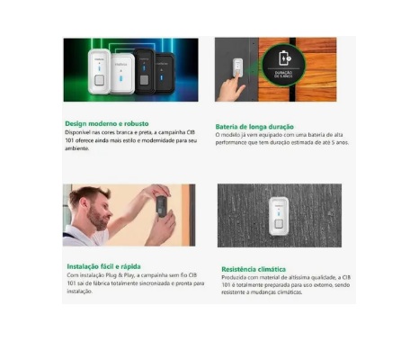 Campainha Sem Fio Intelbras Cib 101 Com Protetor 2 Entradas Branco 127/220v - Imagem 5